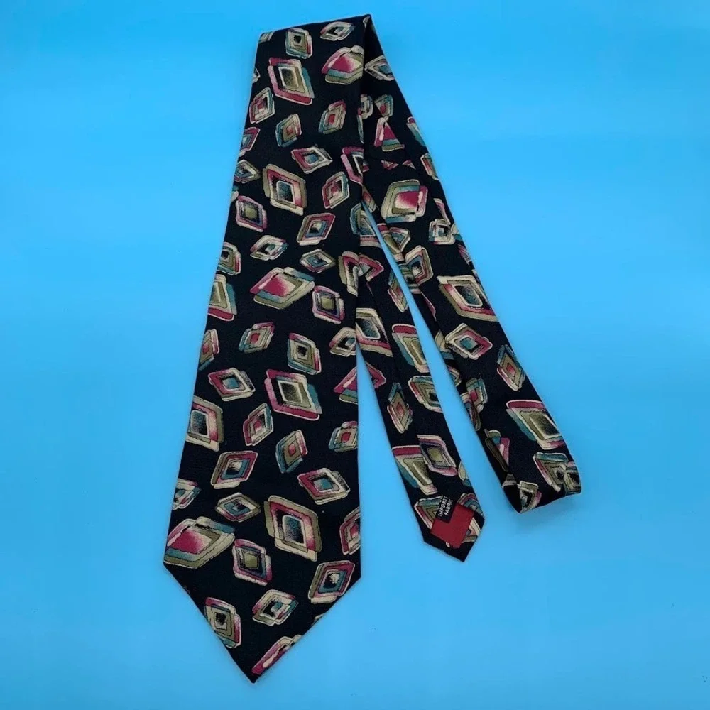 Vintage Adolfo Geometric Print Preppy All Silk Men's Classic Neck Tie